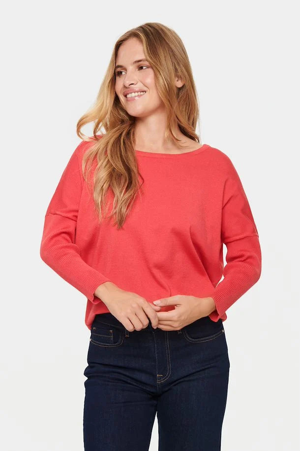 Saint Tropez Mila Round Neck Pullover - Cayenne Turtleneck Warm Pullover