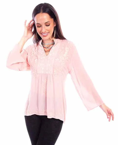 Women's Honey Creek Collection Blouse: Embroidered Pullover Puff Sleeve Stylish