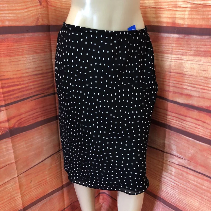 DONNA RICCIO BLACK POLKA DOT SKIRT SIZE 14 PETITE high slit skirt