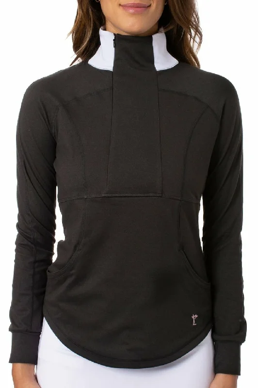 Golftini Women's Black Contrast Quarter Zip Pullover (Size Medium) SALE Ruffle Neck Pullover