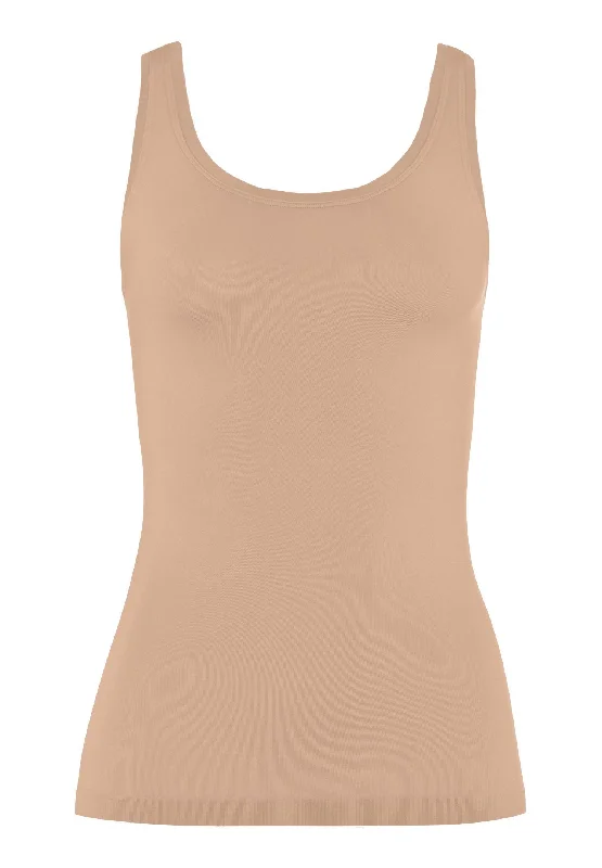 Touch Feeling Round Neck Tank Top | Beige 71814-274 peekaboo tank top