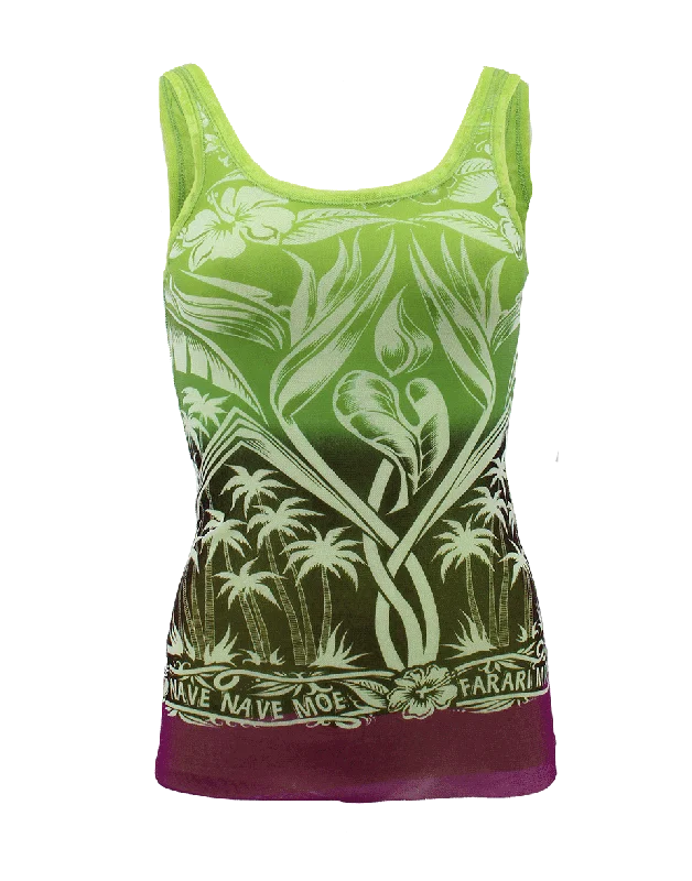 Scoopneck Tropical Print Tank striped tank top