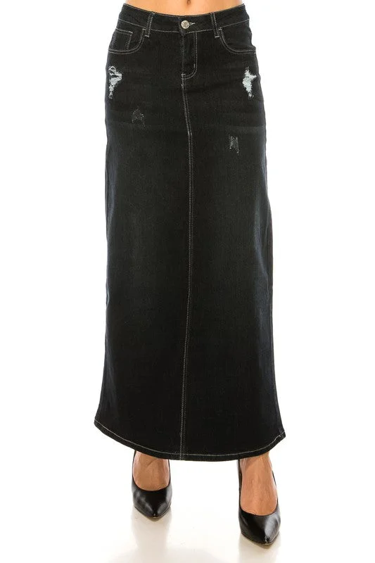 Tallis Denim Maxi Skirt in Black Wash- Misses and Plus (S-3X) chiffon skirt airy