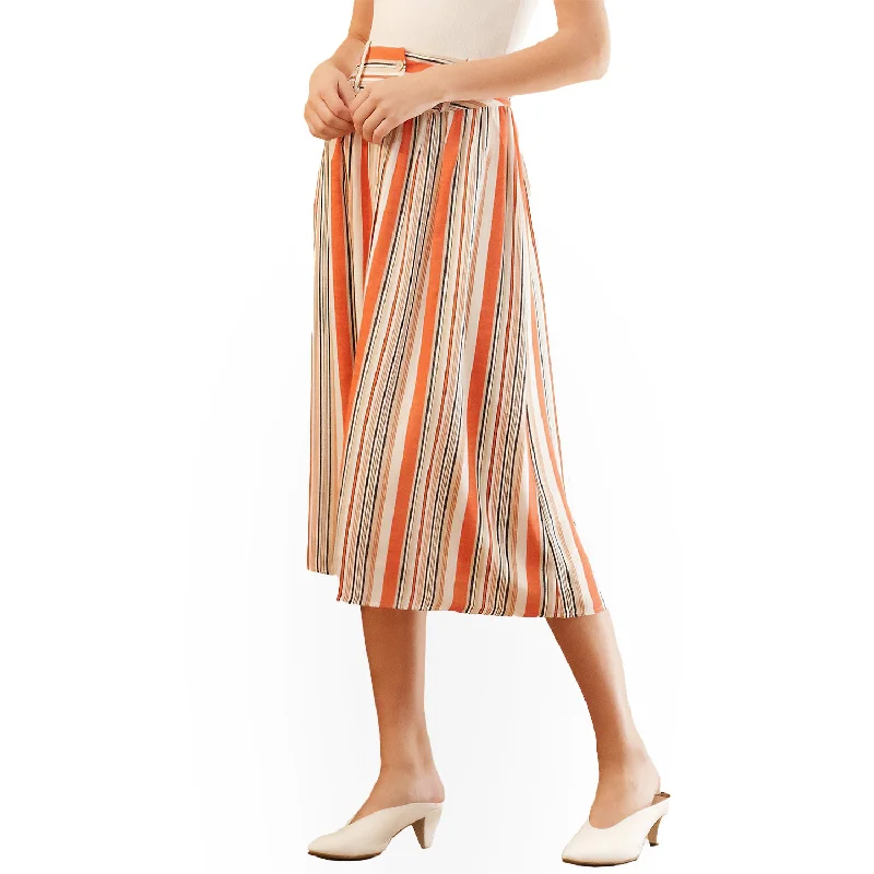 Women's Multi Stripe Button Front Midi Skirt ribbed skirt waist