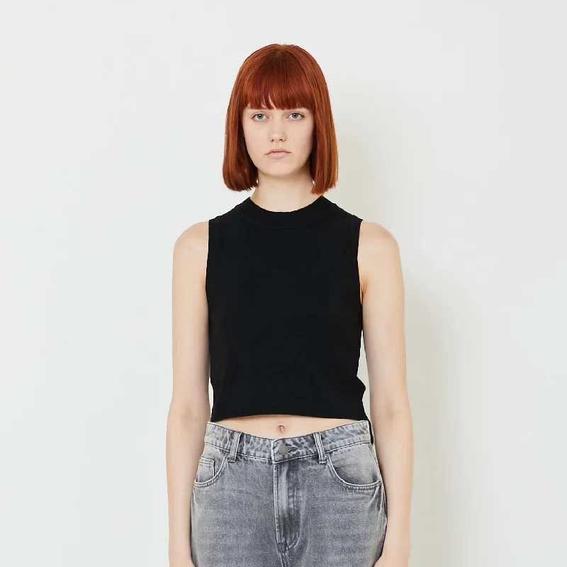 Women Knit Tank Top - Black - SW2407081D halter tank top