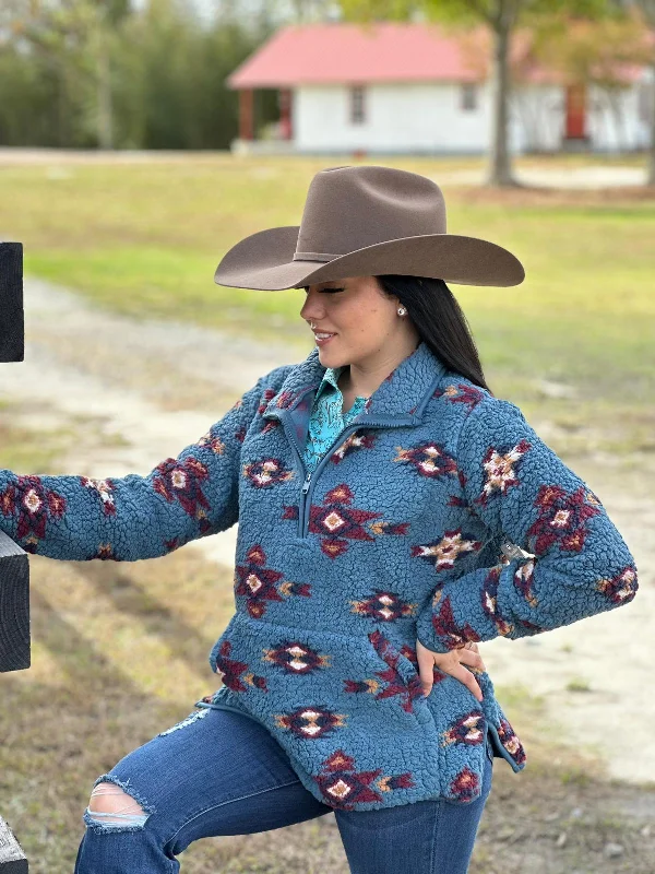 Wrangler Pullover Aztec Blue For ladies Flutter Sleeve Feminine