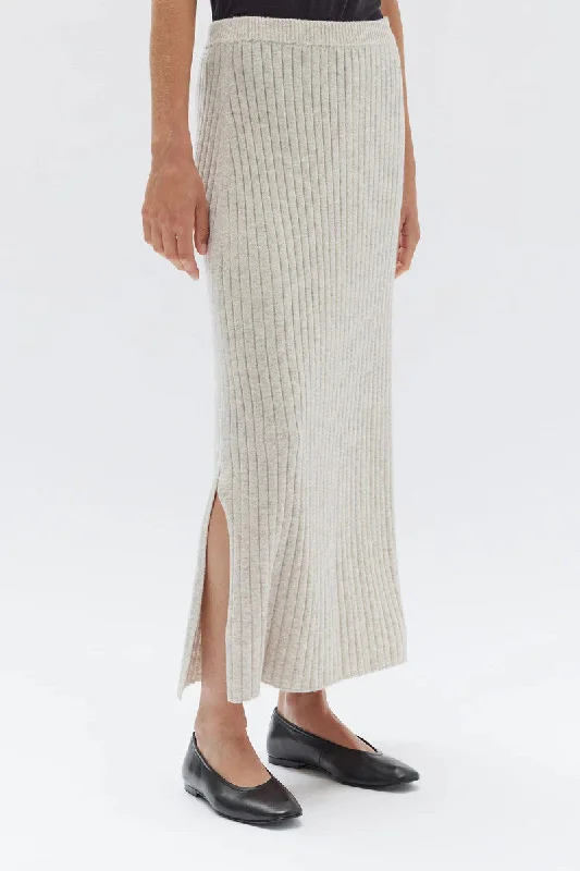 Assembly Label - Wool Cashmere Rib Skirt, Oat Marle belted skirt waist
