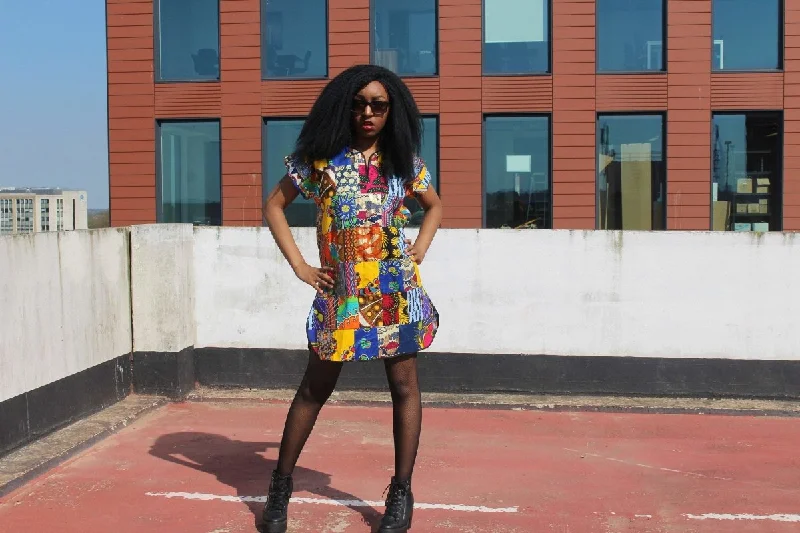 African Patchwork Dress, Shift Dress in Black Ankara Print - Festival Dress Off-the-shoulder Chic Trendy African Patchwork Dress, Shift Dress in Black Ankara Print - Festival Dress Off-the-shoulder Chic Trendy