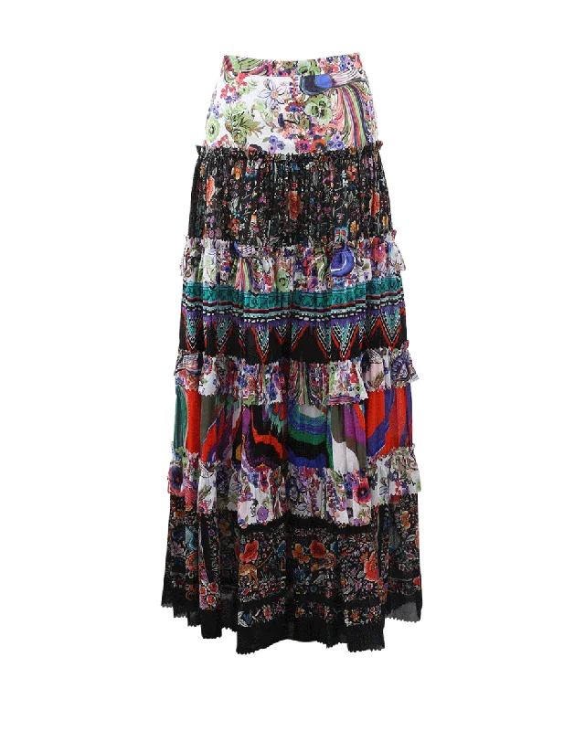 Garden Mixed Print Maxi Skirt seamless skirt comfort