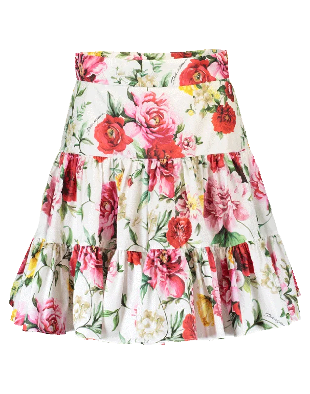 Floral Popline Skirt velvet skirt glossy