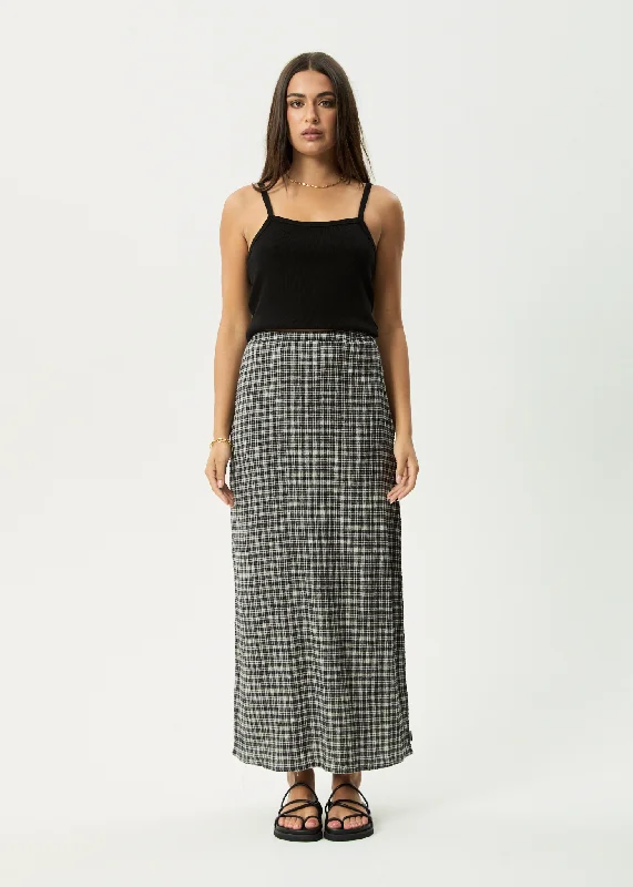 AFENDS Womens Asta Base - Seersucker Check Skirt - Steel Check cashmere skirt plush