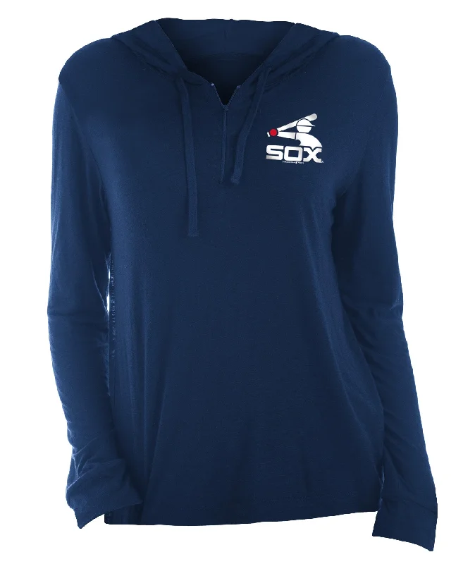 Chicago White Sox Women's Sox Navy Batterman Slub Half Zip Pullover Hood Fleece Warm Pullover