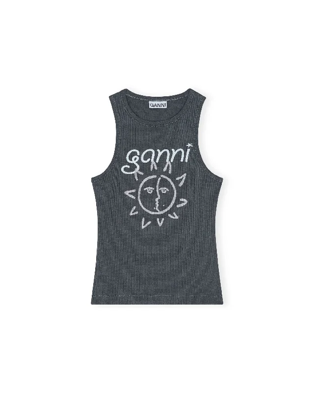 Graphic Rib Sun Tank Top - Volcanic Ash open back tank