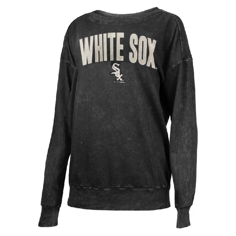 Chicago White Sox Mineral Wash Logo Fleece Women's Pullover Crew Chenille Soft Sweater