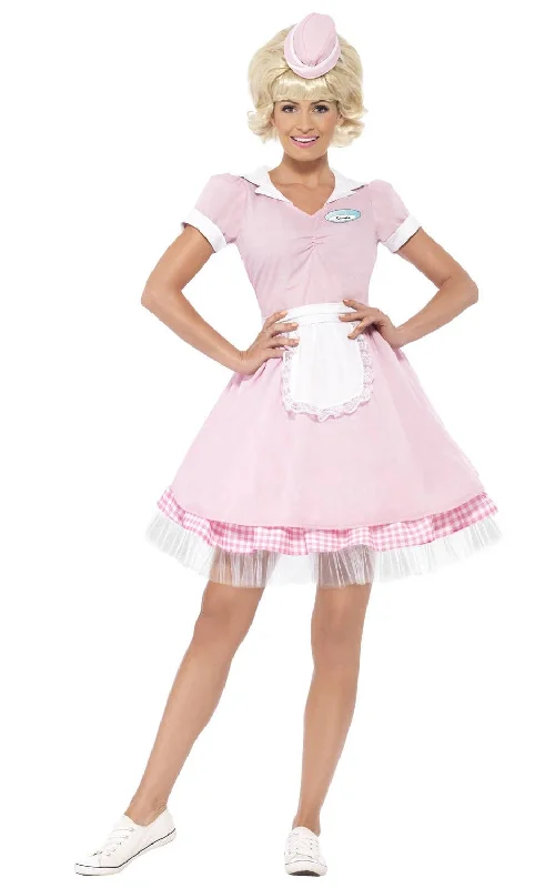 1950s Womens Pink Diner Girl Fancy Dress Costume Tunics Plaid country