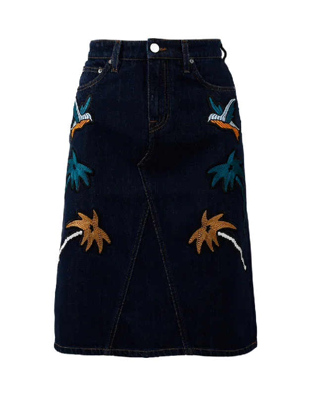 Embroidered Denim Pencil Skirt low waist skirt