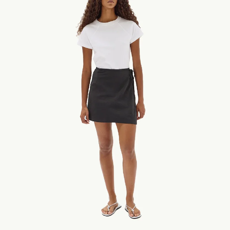 Heather Silk Blend Wrap Mini Skirt - Black high slit skirt