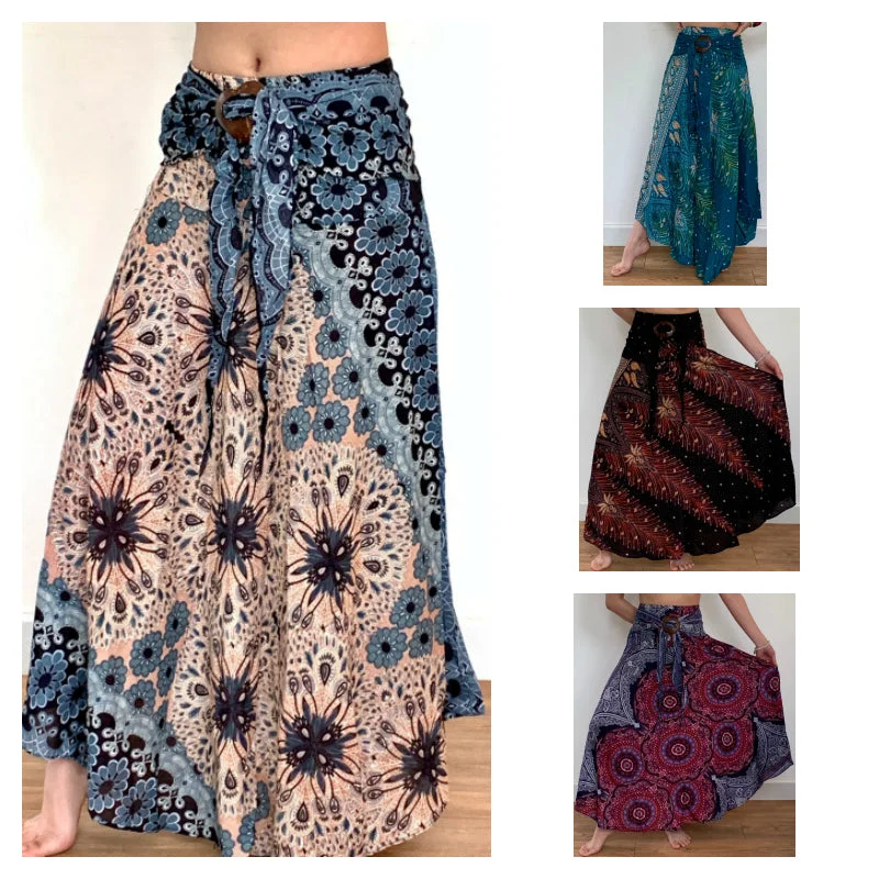 Assorted set of 10 Smocked Maxi Skirt with Coconut Buckle silk skirt luxurious