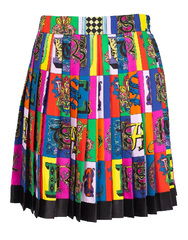 Pleated Versace Print Skirt high waist skirt