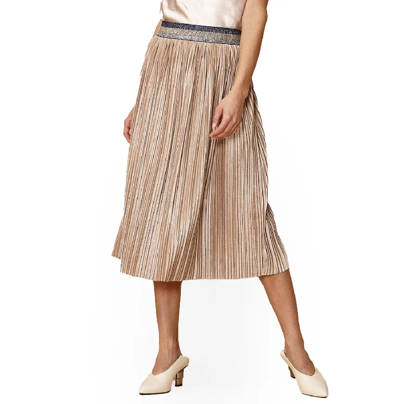 Women's Glitter Waistband Pleated Skirt in Champagne casual skirt length