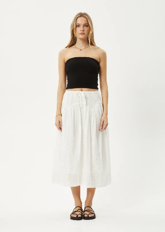 AFENDS Womens Marlow - Midi Skirt - White wool skirt breathable