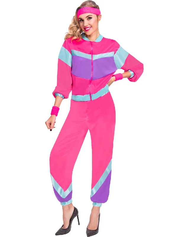 80s Pink Shell Suit Womens Fancy Dress Costume Tunics Bridal satin