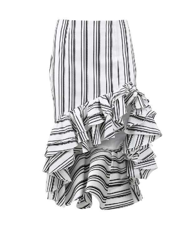 Striped Ruffle Pencil Skirt casual skirt length