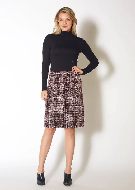 Women's Red Tweed High Rise Pencil Skirt in Red Black Tweed floral skirt print