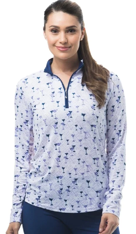 New San Soleil SolCool Martini Print Pullover -Purple/ Navy Size XS MSP$98 Halter Neck Top