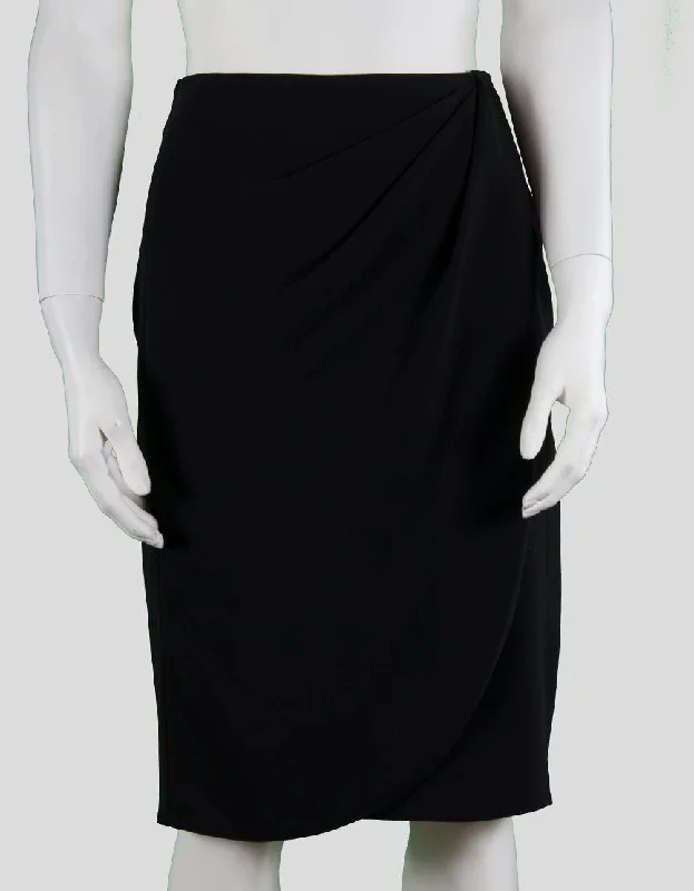 Armani Collezioni Black To The Knee Skirt With Side Split And Drape At Front Size 4 leather skirt sleek Armani Collezioni Black To The Knee Skirt With Side Split And Drape At Front Size 4 leather skirt sleek