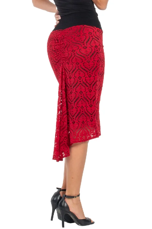 Black & Red Heart Shape Lace Fishtail Tango Skirt wool skirt warm