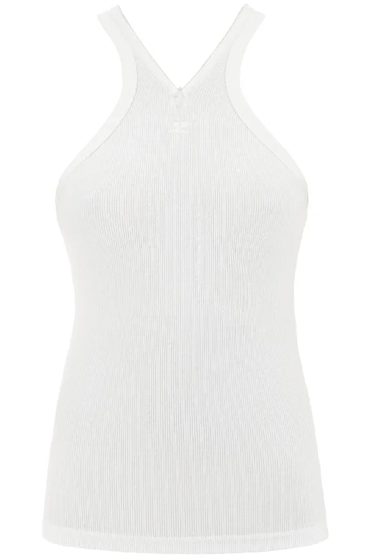 ribbed tank top with zipper on the neckline 324JDE079JS0121 HERITAGE WHITE grey tank top