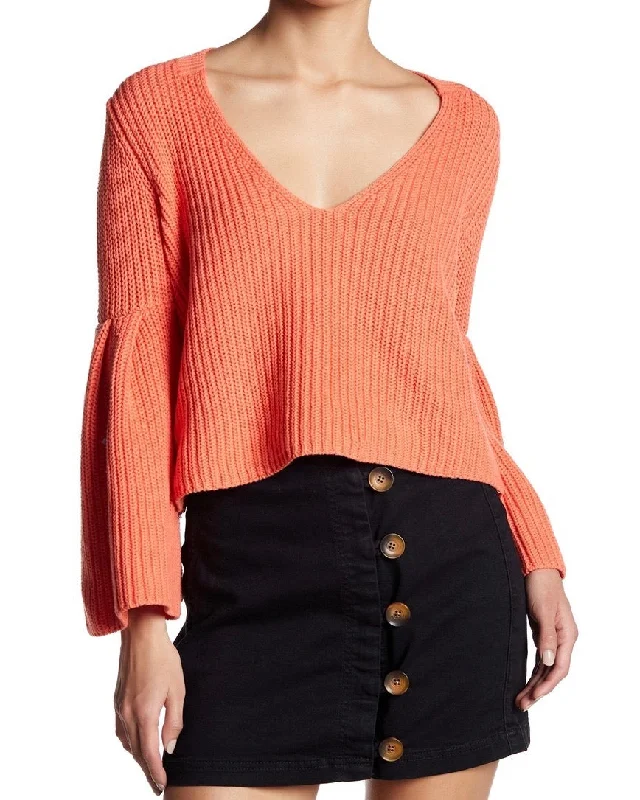 Free People - Damsel Cable Knit Pullover in Coral Honey Neck Pullover