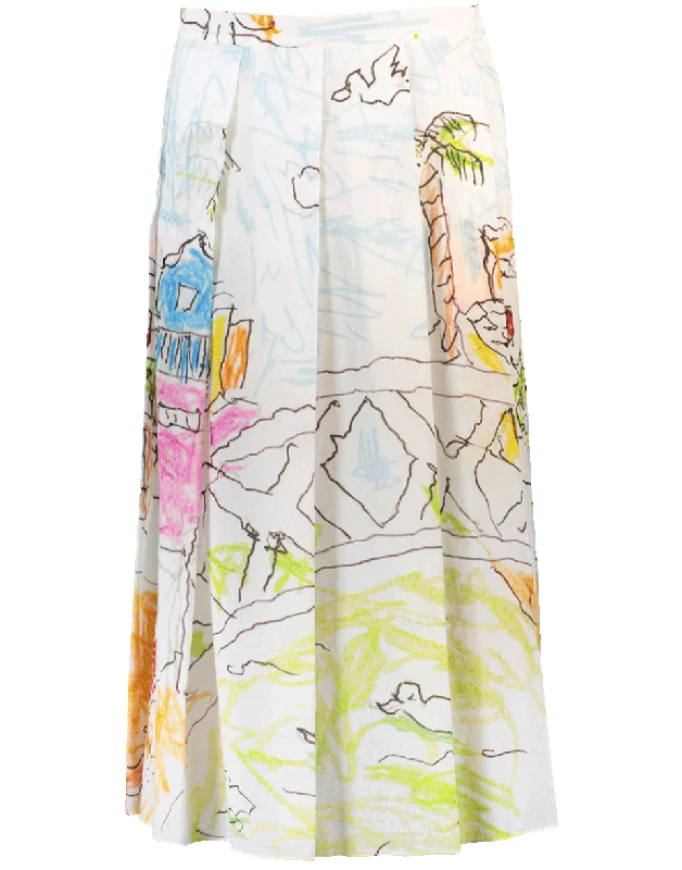 Venice Beach Print Pleated Skirt denim skirt stylish