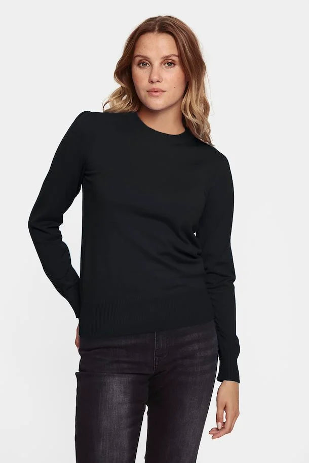 Saint Tropez Mila Crew Pullover - Black Fine Merino Wool