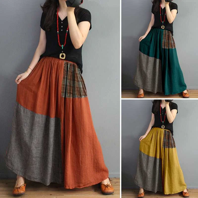 Long Patchwork Skirt linen skirt light