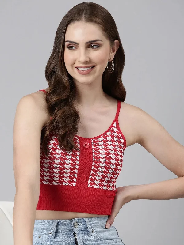 Shoulder Straps Self Design Sleeveless Red Crop Tank Top-TD-37621-Red rhinestone tank top Shoulder Straps Self Design Sleeveless Red Crop Tank Top-TD-37621-Red rhinestone tank top
