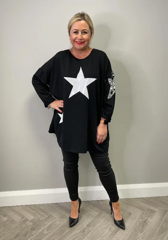 Seventy1 One Size Star Pullover, Black & White Open Neck Pullover