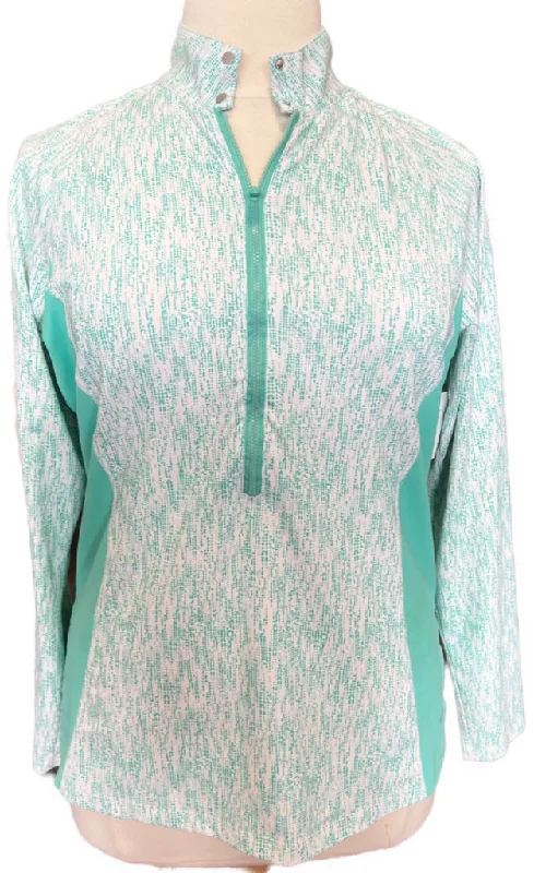 Annika by Cutter & Buck White & Mint Dot Print Half Zip Pullover Size XL MSP$90 Shirred Sleeve Feminine