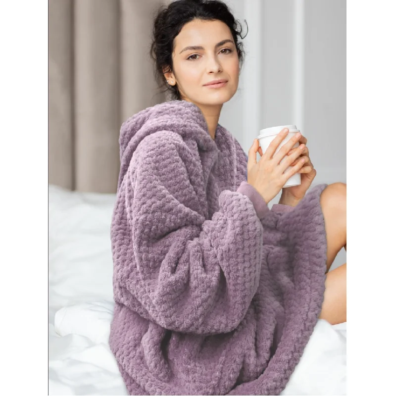 Mauve Darling Dot Cozy Oversized Sherpa Blanket Pullover Bardot Neck Top