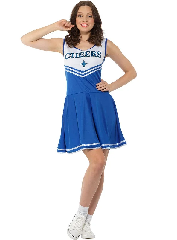 Classic Blue Cheerleader Womens Fancy Dress Costume Tunics Long Elegant