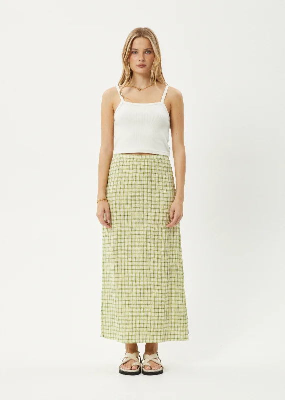 AFENDS Womens Darcy - Check Maxi Skirt - Lemongrass Check linen skirt relaxed