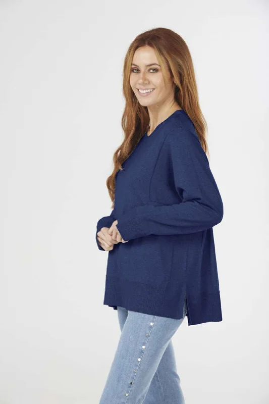 Square Armhole Pullover in Navy FK3020 by Fields Knitwear Polo Neck Sweater