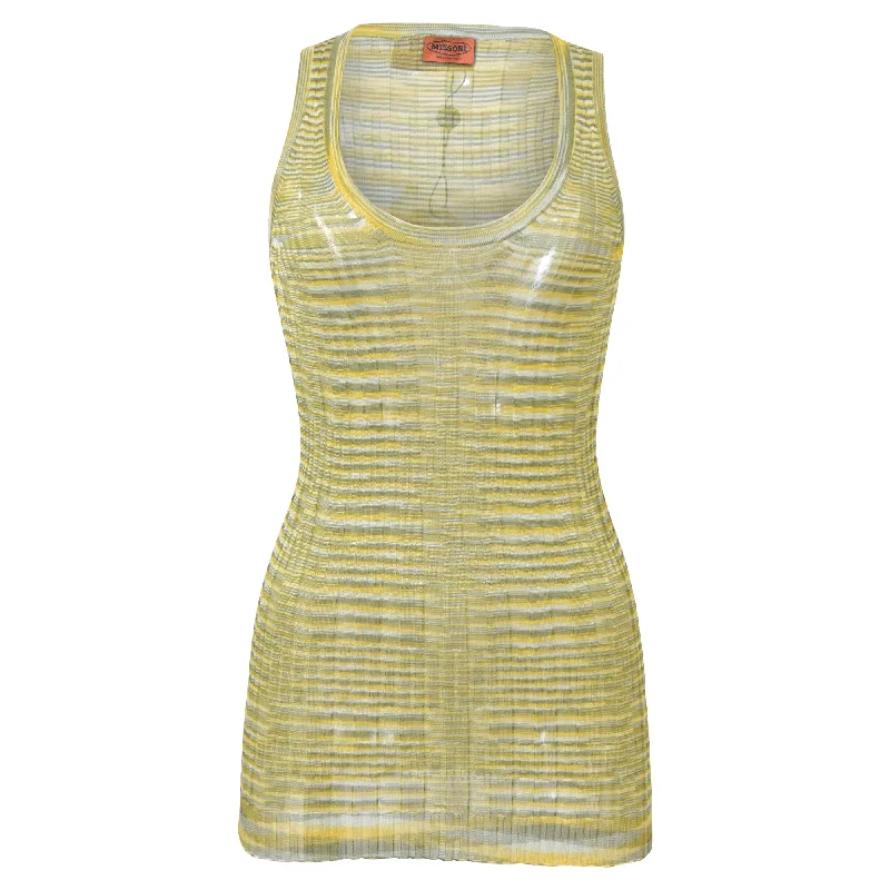 Missoni Scoop Neck Fitted Tank Top in Yellow Cotton summer tank top