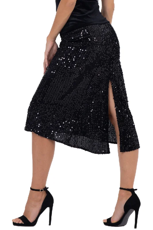 Velvet Sequinned Tango Skirt With Center Back Slit linen skirt relaxed