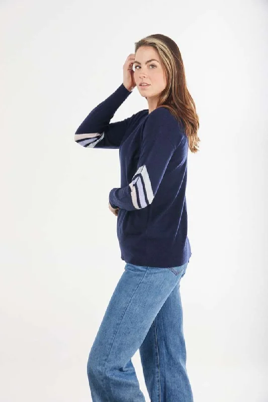 Vee Pullover With Stripes in Navy Combo BL3601 by Bridge & Lord Sabrina Neck Pullover