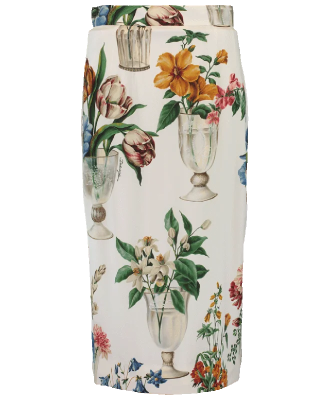 Flowers And Vases Print Pencil Skirt tiered skirt playful