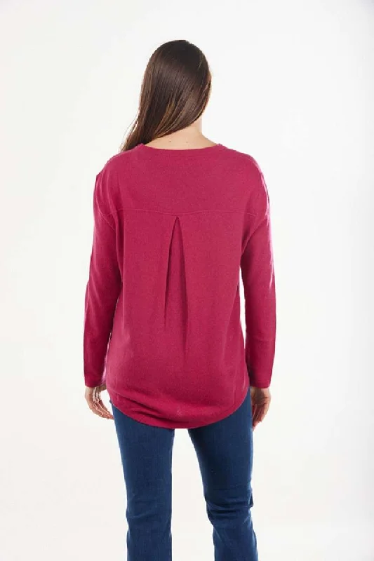 Crew Neck Pullover with Pleat in Rose BL3602 by Bridge & Lord Port Neck Pullover