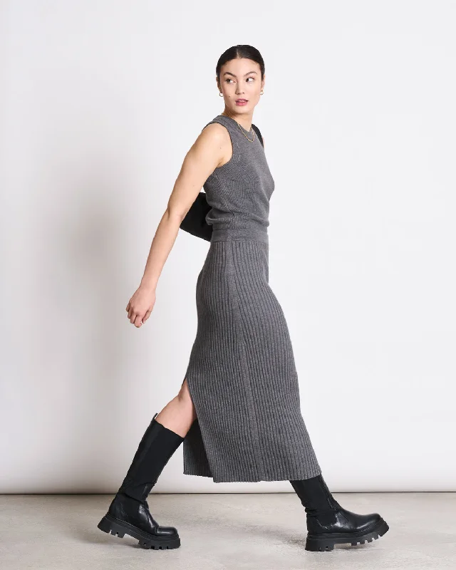 MIDI KNIT SKIRT EBBA DARK GREY GOTS linen skirt breathable