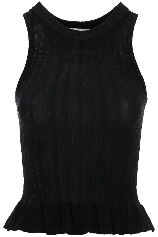 ribbed knit tank top with spaghetti straps K2225 BLACK comfortable tank top